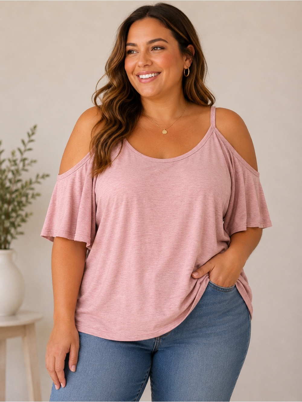 A.gain Cold-Shoulder Plus Size Pink Top Size 2X